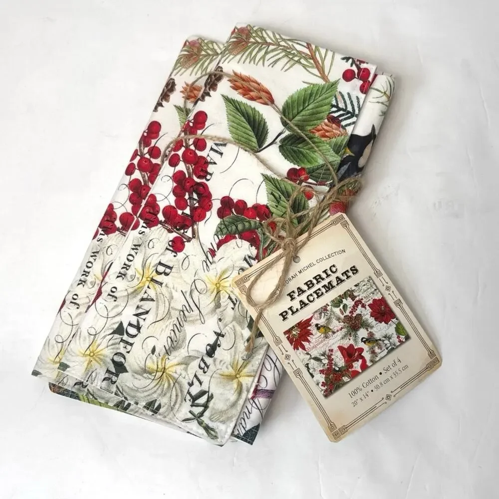 Christmas Winter Holiday Cloth Placemat Set of 4 NWT Deborah Michael Collection
